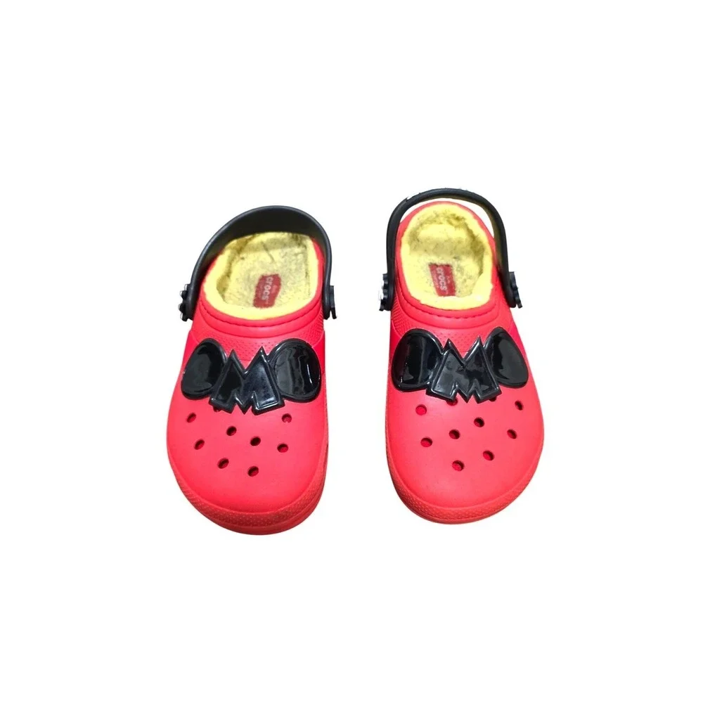 Crocs Disney Mickey Mouse Red Clog Slip on Shoes Fuzzy‎ Lining Kids Size J 3